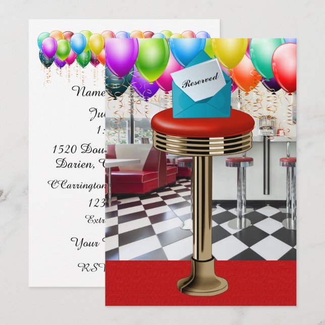Invitation pour tabouret de bar rétro de diner (Devant / Derrière)