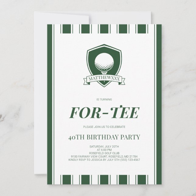 Invitation Pour-tee Elégant Vert Hommes Golf 40e Anniversaire (Devant)