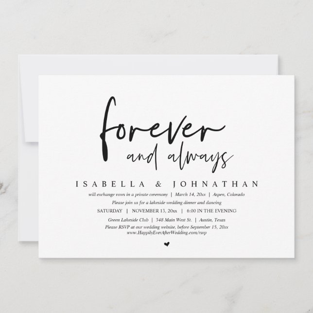 Invitation Pour toujours et toujours, Parti Elopement Mariage (Devant)