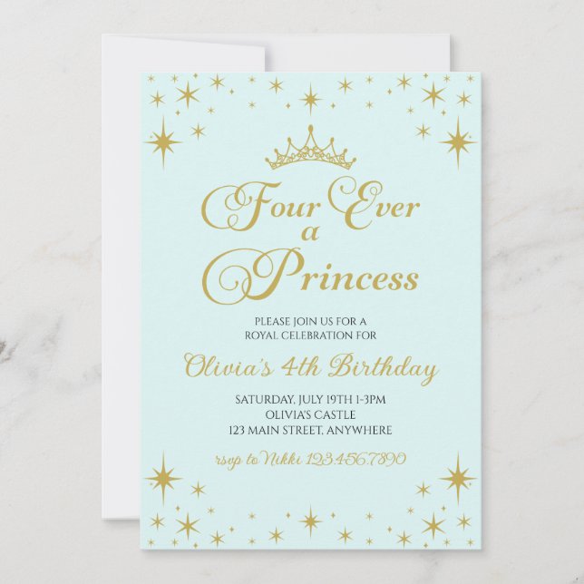 Invitation Pour toujours une princesse royale 4e anniversaire (Devant)