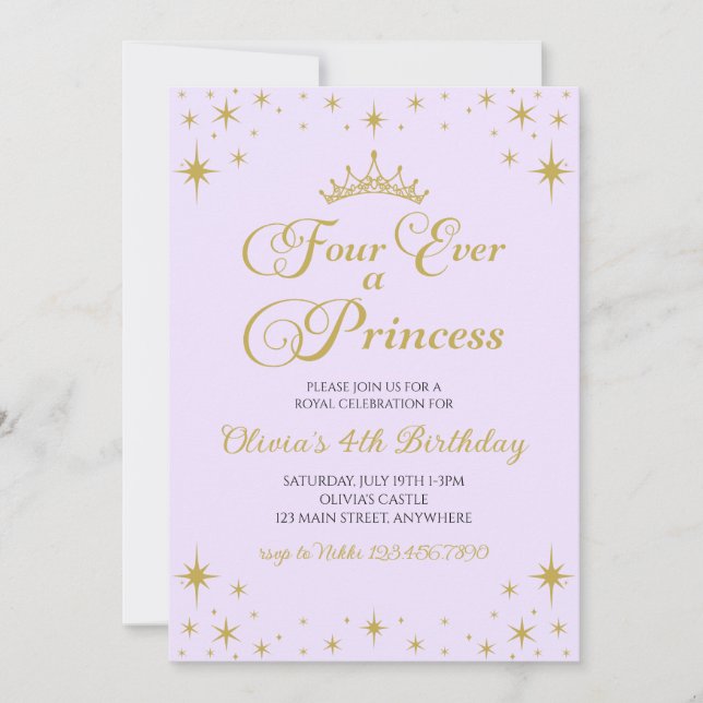 Invitation Pour toujours une princesse royale 4e anniversaire (Devant)