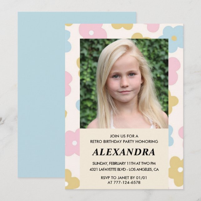 Invitation pour un 12ème anniversaire Fleurs Groov (Devant / Derrière)