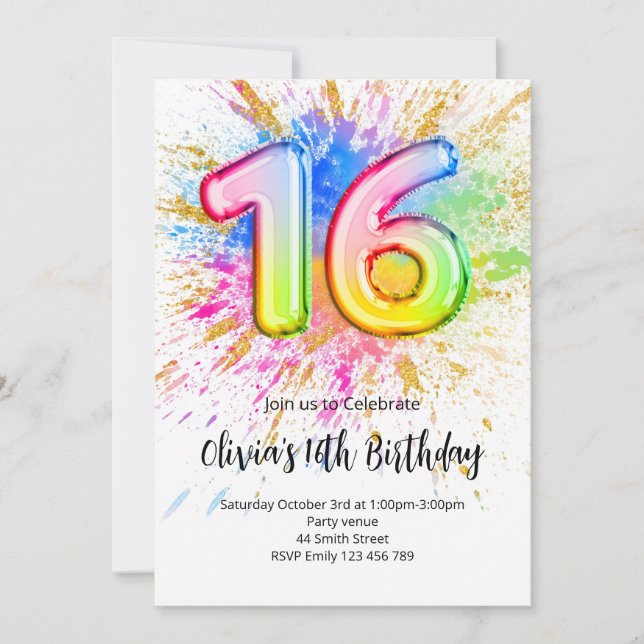 Invitation pour un 16e anniversaire (Devant)