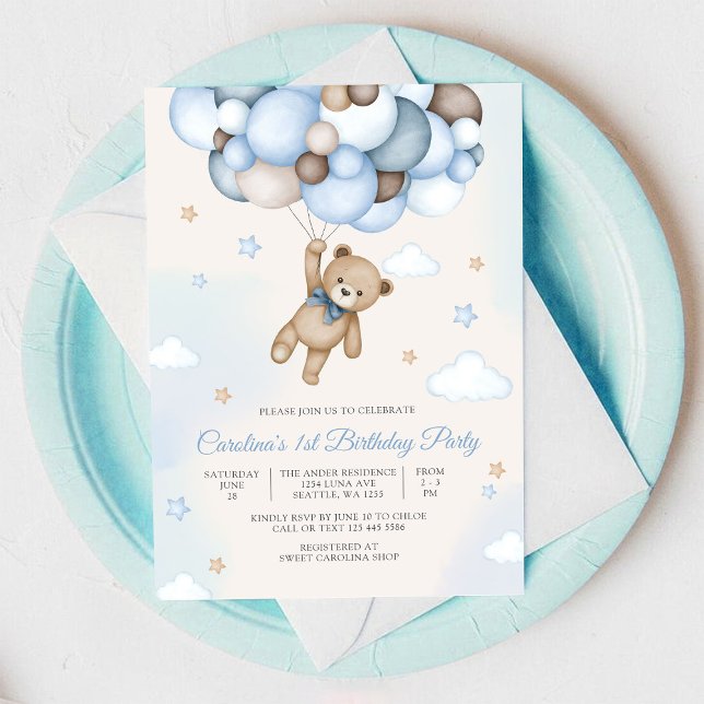 Invitation pour un 1er anniversaire avec ballon en (Créateur téléchargé)