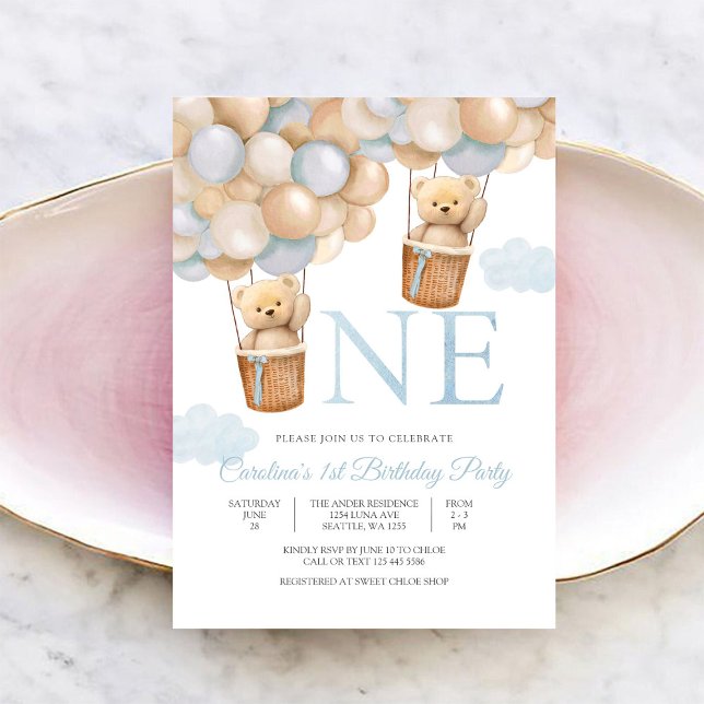 Invitation pour un 1er Anniversaire avec Ballon Ou (Créateur téléchargé)