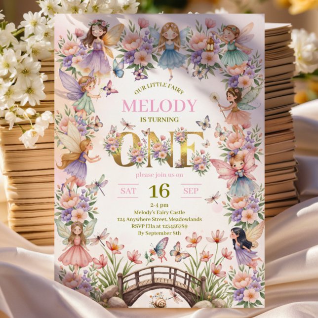 Invitation pour un 1er anniversaire de jardin de f (Créateur téléchargé)