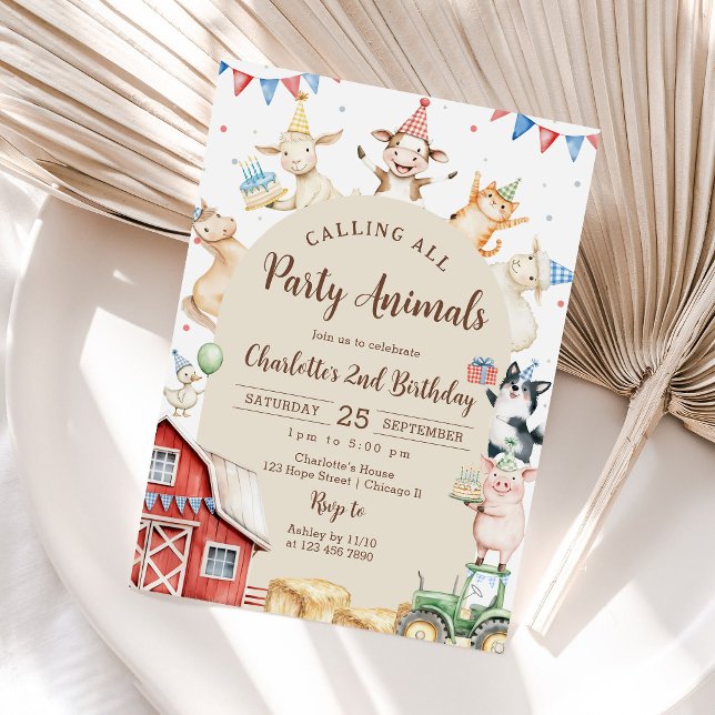 Invitation pour un 2e anniversaire avec des animau (Créateur téléchargé)