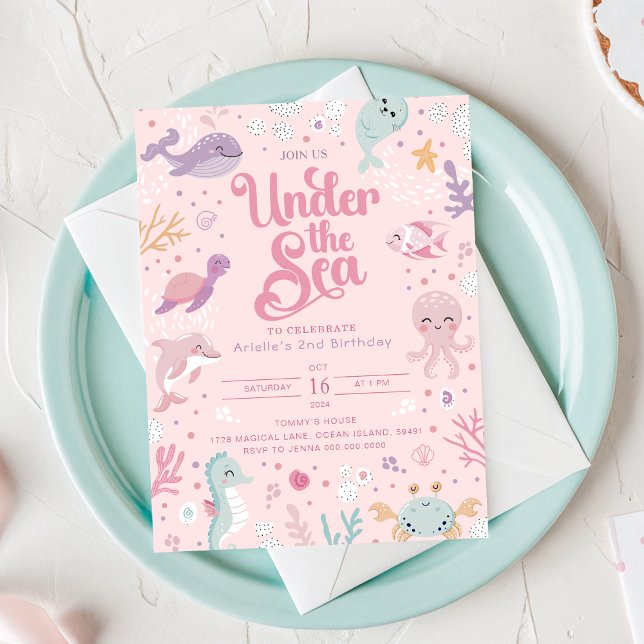 Invitation pour un 2ème anniversaire sous la mer.  (Under the Sea 2nd Birthday Invitation. Editable Invitation
)