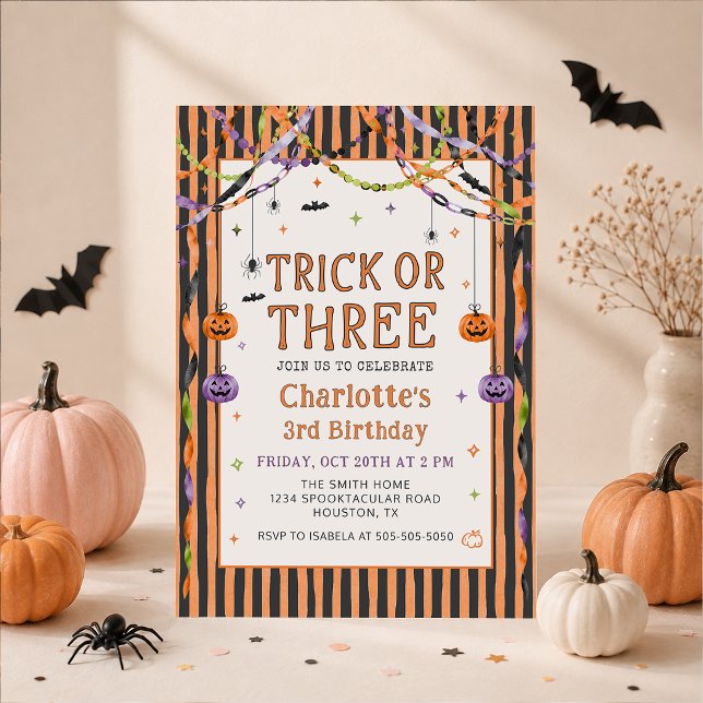 Invitation pour un 3ème anniversaire Halloween Tri (Créateur téléchargé)