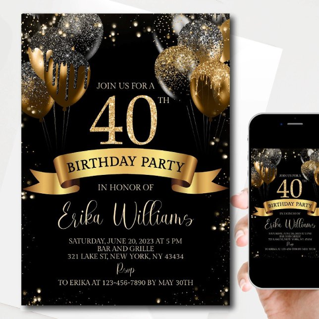 Invitation pour un 40e anniversaire : Balle noire  (Créateur téléchargé)