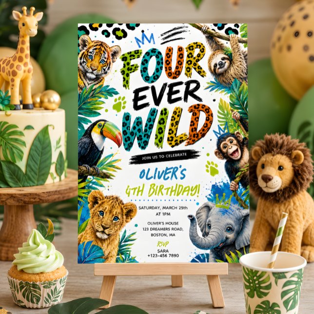 Invitation pour un 4e anniversaire Four Ever Wild  (Créateur téléchargé)