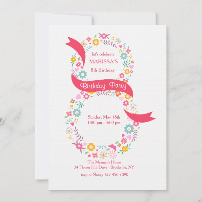 Invitation pour un 8ème anniversaire (Devant)