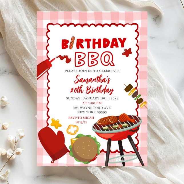Invitation pour un anniversaire BBQ au motif gingh (Créateur téléchargé)
