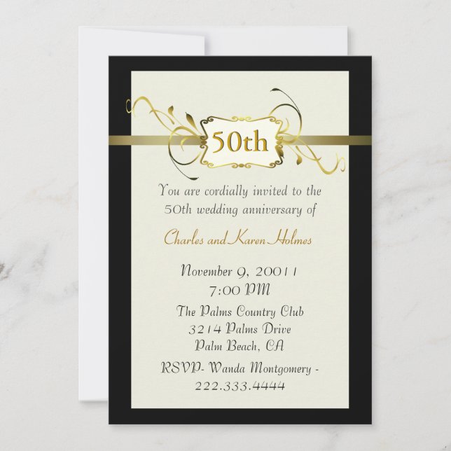 Invitation pour un anniversaire de mariage d'or (Devant)