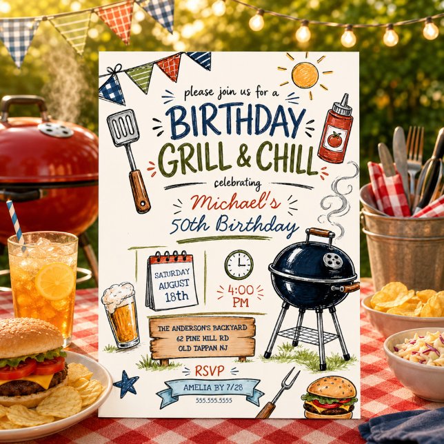 Invitation pour un anniversaire Grill & Chill BBQ (Créateur téléchargé)