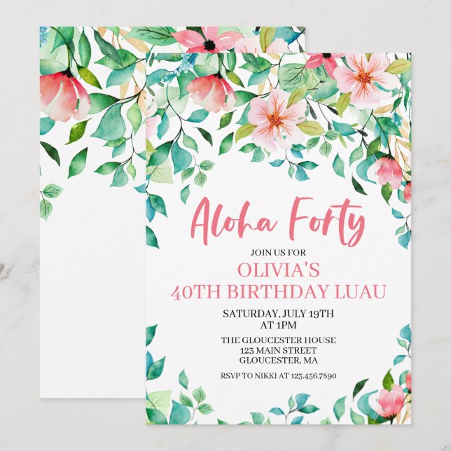 Invitation pour un anniversaire luau tropical Aloh (Devant / Derrière)