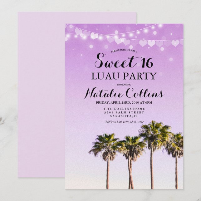 Invitation pour un anniversaire Sweet 16 avec un p (Devant / Derrière)