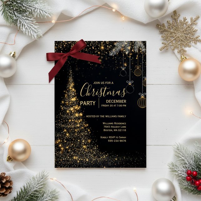 Invitation pour un arbre de Noël doré scintillant (Magical Holiday Celebration)