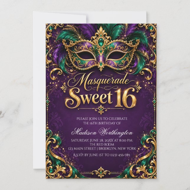 Invitation pour un Bal Masqué Sweet 16 (Devant)