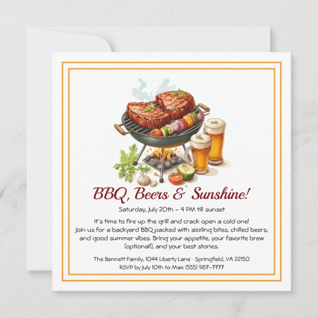 Invitation pour un barbecue d'été et une fête de b (Devant)
