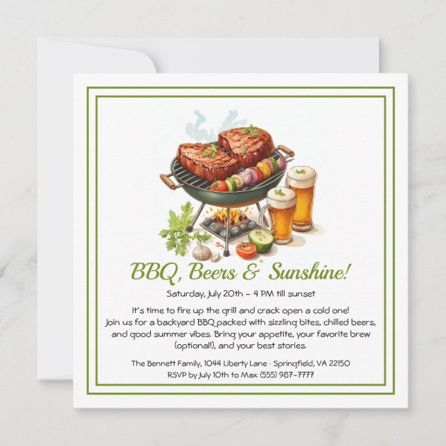 Invitation pour un barbecue d'été et une fête de b (Devant)