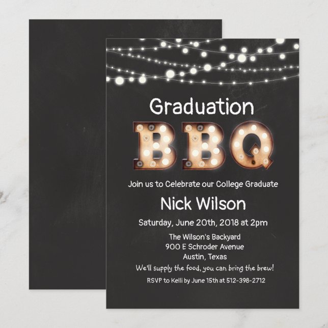 Invitation pour un BBQ de fin d'études sur tableau (Devant / Derrière)