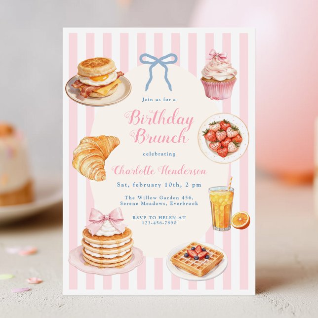 Invitation pour un brunch d'anniversaire Pink Coqu (Créateur téléchargé)