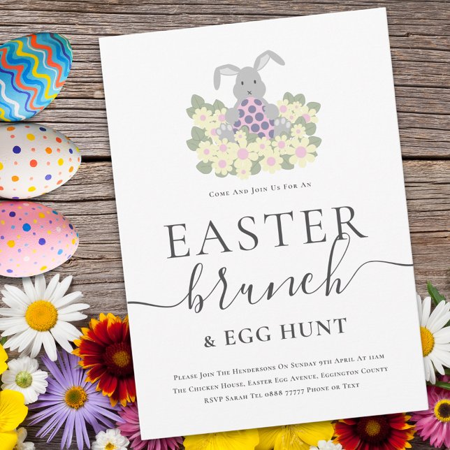Invitation pour un brunch de Pâques et une chasse  (Cute easter bunny egg hunt and brunch spring party invitation )