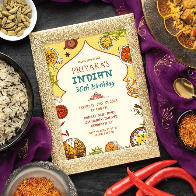 Invitation pour un dîner d'anniversaire indien (Créateur téléchargé)