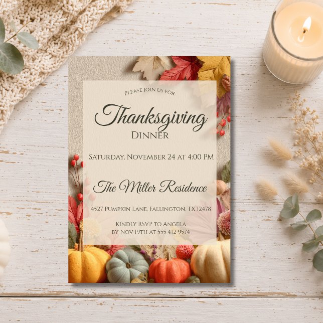 Invitation pour un dîner de Thanksgiving automnal  (Créateur téléchargé)