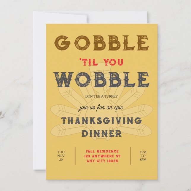 Invitation pour un dîner de Thanksgiving Gobble Wo (Devant)