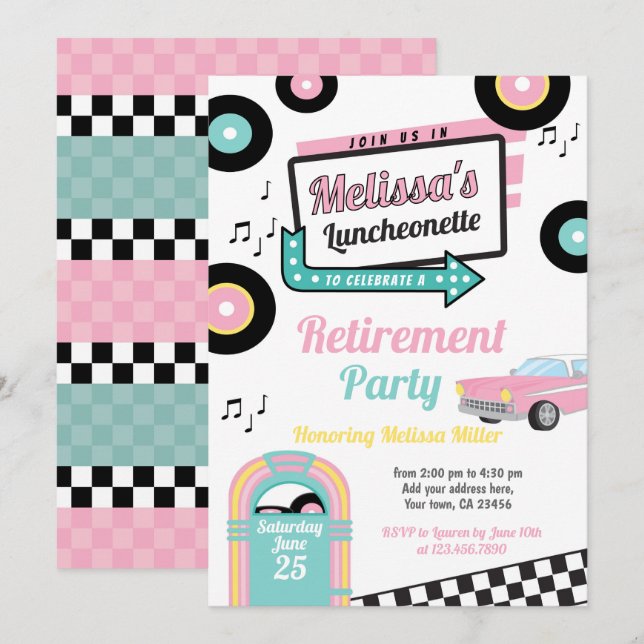 Invitation pour un dîner rétro à la Luncheonette (Devant / Derrière)