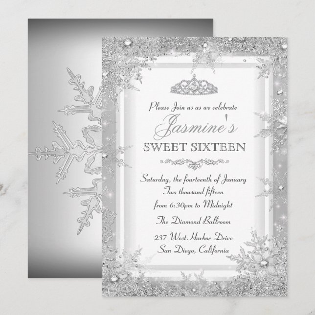 Invitation pour un doux 16ème anniversaire Silver  (Devant / Derrière)