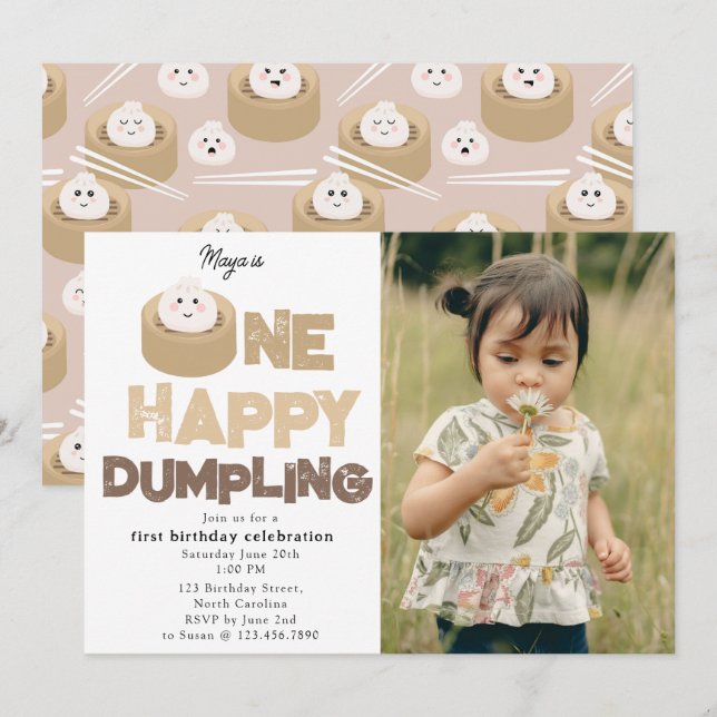 Invitation pour un joyeux anniversaire de Dumpling (Devant / Derrière)