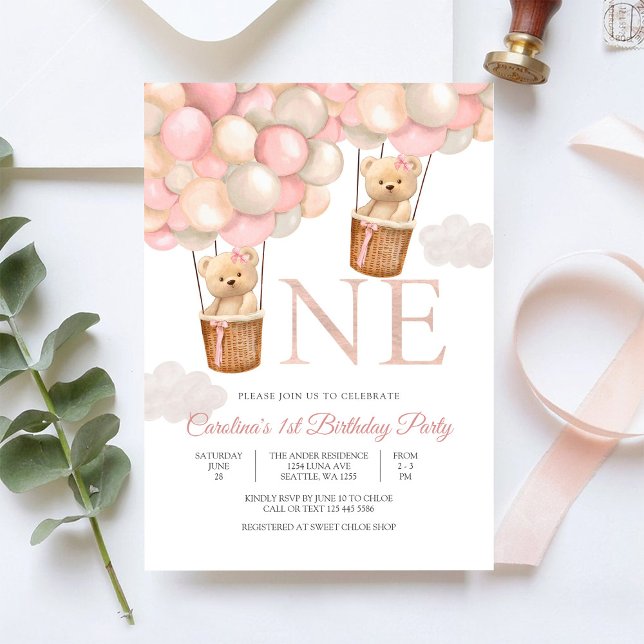 Invitation pour un premier anniversaire avec ballo (Créateur téléchargé)