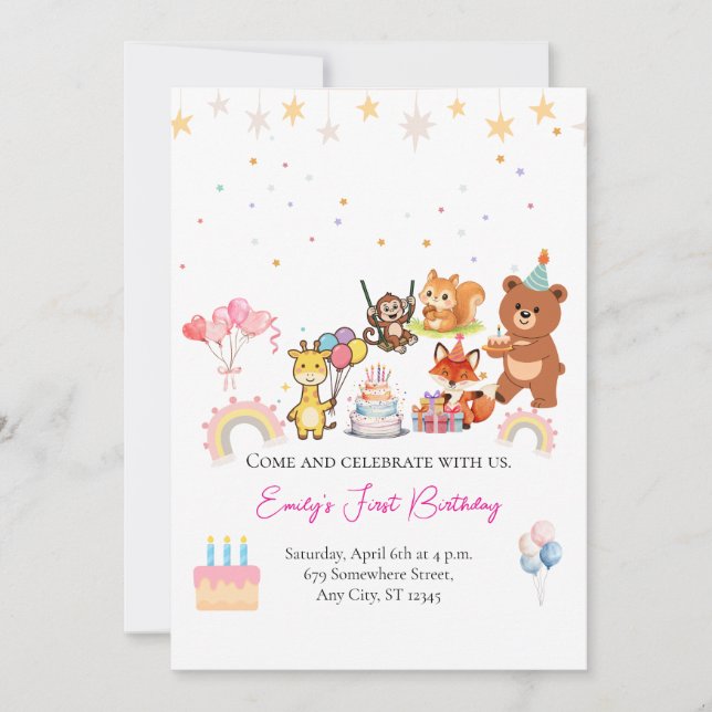 Invitation pour un premier anniversaire avec des a (Devant)