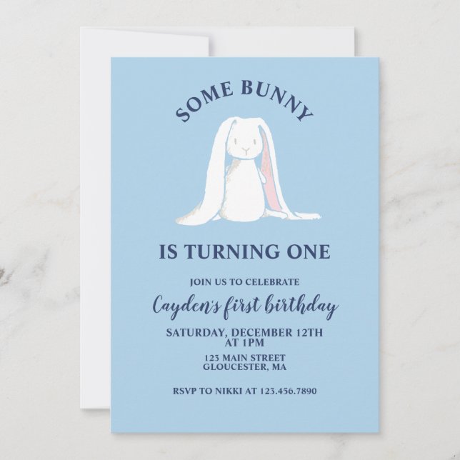 Invitation pour un premier anniversaire bleu avec  (Devant)
