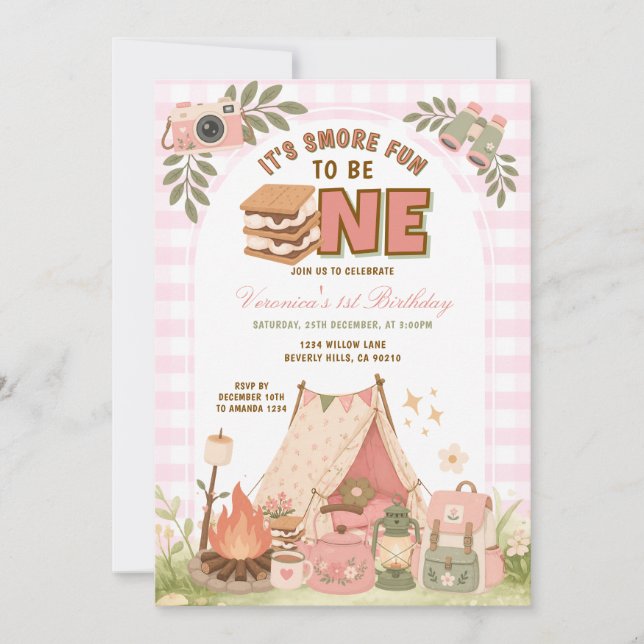 Invitation pour un premier anniversaire de camping (Devant)