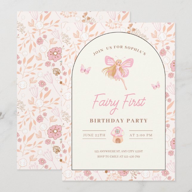 Invitation pour un premier anniversaire de fée, An (Devant / Derrière)
