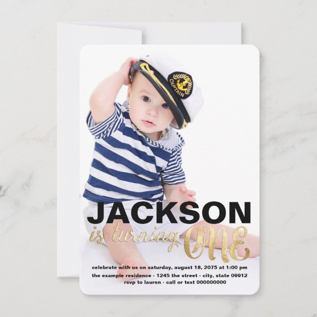Invitation pour un premier anniversaire en or (Devant)