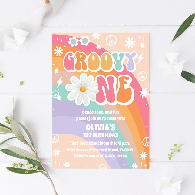 Invitation pour un premier anniversaire Groovy Rai (Créateur téléchargé)