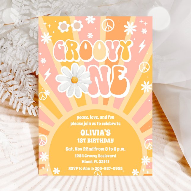 Invitation pour un premier anniversaire Groovy Rét (Créateur téléchargé)