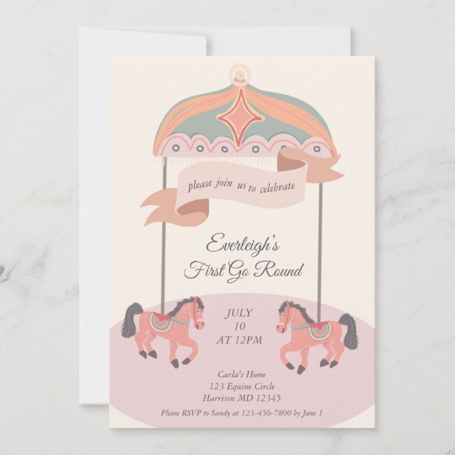 Invitation pour un premier anniversaire Manège (Devant)