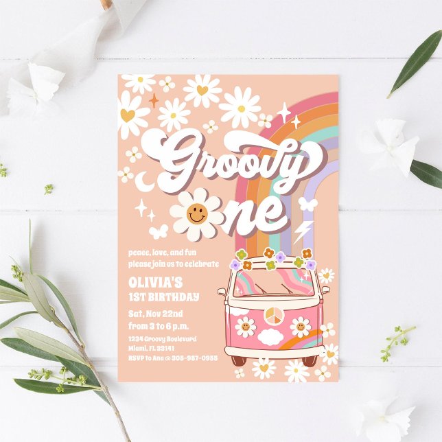 Invitation pour un premier anniversaire rétro groo (Créateur téléchargé)