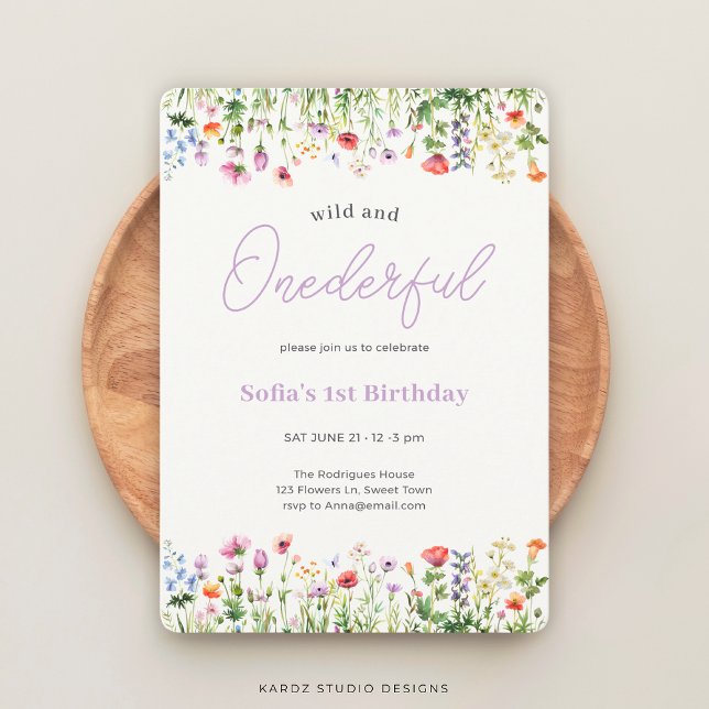 Invitation pour un premier anniversaire sauvage et (Invite shown in 5 x 7 in. With round corners, choose corner style before checkout)