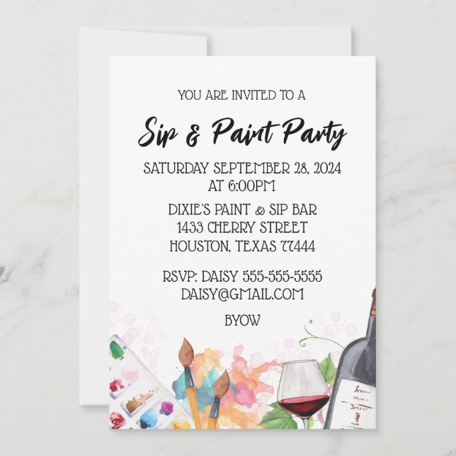 Invitation pour un Soirée Peinture avec Fond Clair (Devant)