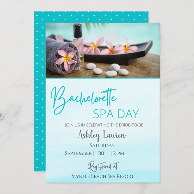 Invitation pour un Spa Bleu pour Futures Mariées (Devant / Derrière)