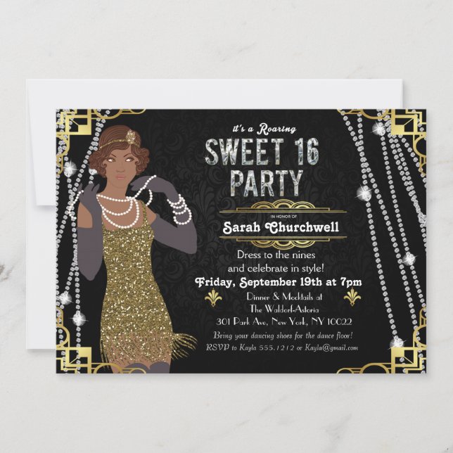 Invitation pour un Sweet 16 afro-américain de styl (Devant)