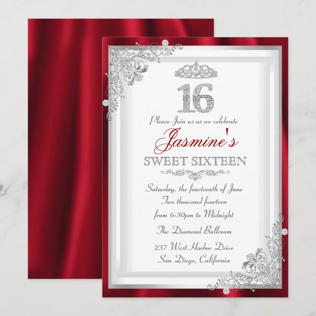Invitation pour un Sweet 16 avec Diadème Diamant D (Devant / Derrière)
