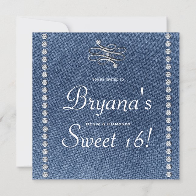 Invitation pour un Sweet 16 avec emblème Denim & D (Devant)